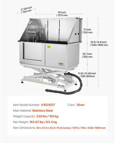 VEVOR 127 cm elektrinė šunų maudymo vonelė su filtru