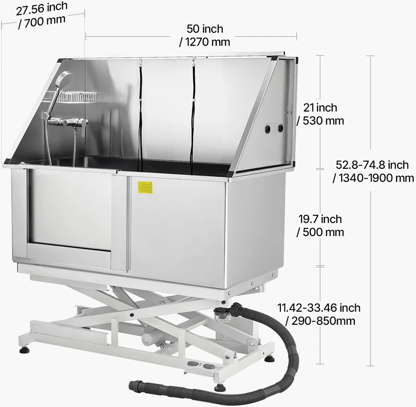 VEVOR 127 cm elektrinė šunų maudymo vonelė su filtru