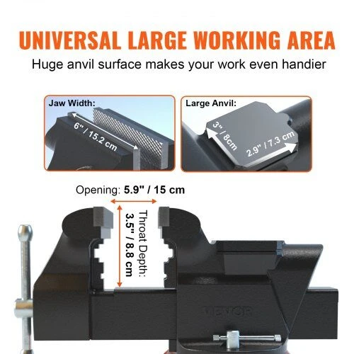 VEVOR 6" spaustuvas su priekalu ir 360° reguliuote