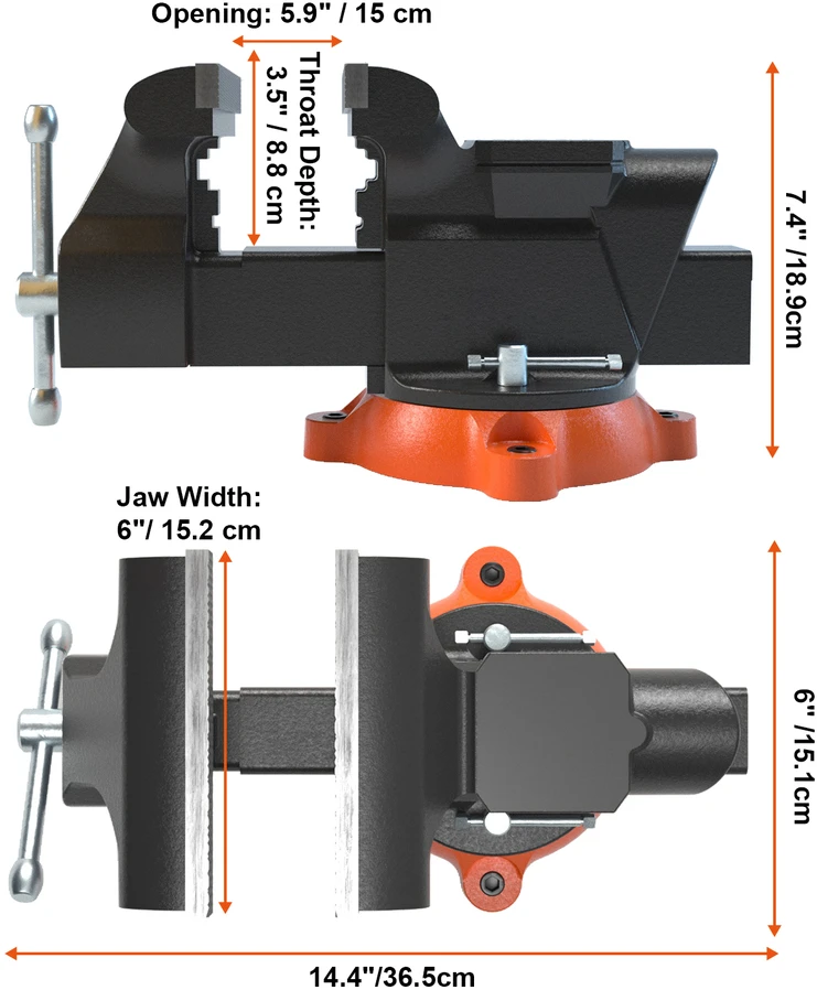 VEVOR 6" spaustuvas su priekalu ir 360° reguliuote
