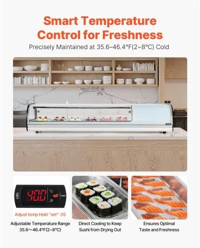 VEVOR Sushi vitrina su šaldytuvu, 62 L komercinė