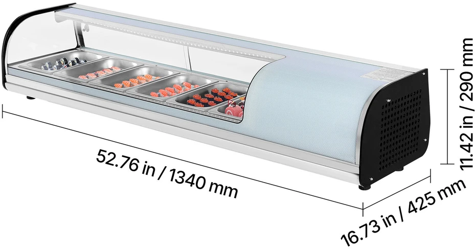 VEVOR Sushi vitrina su šaldytuvu, 62 L komercinė