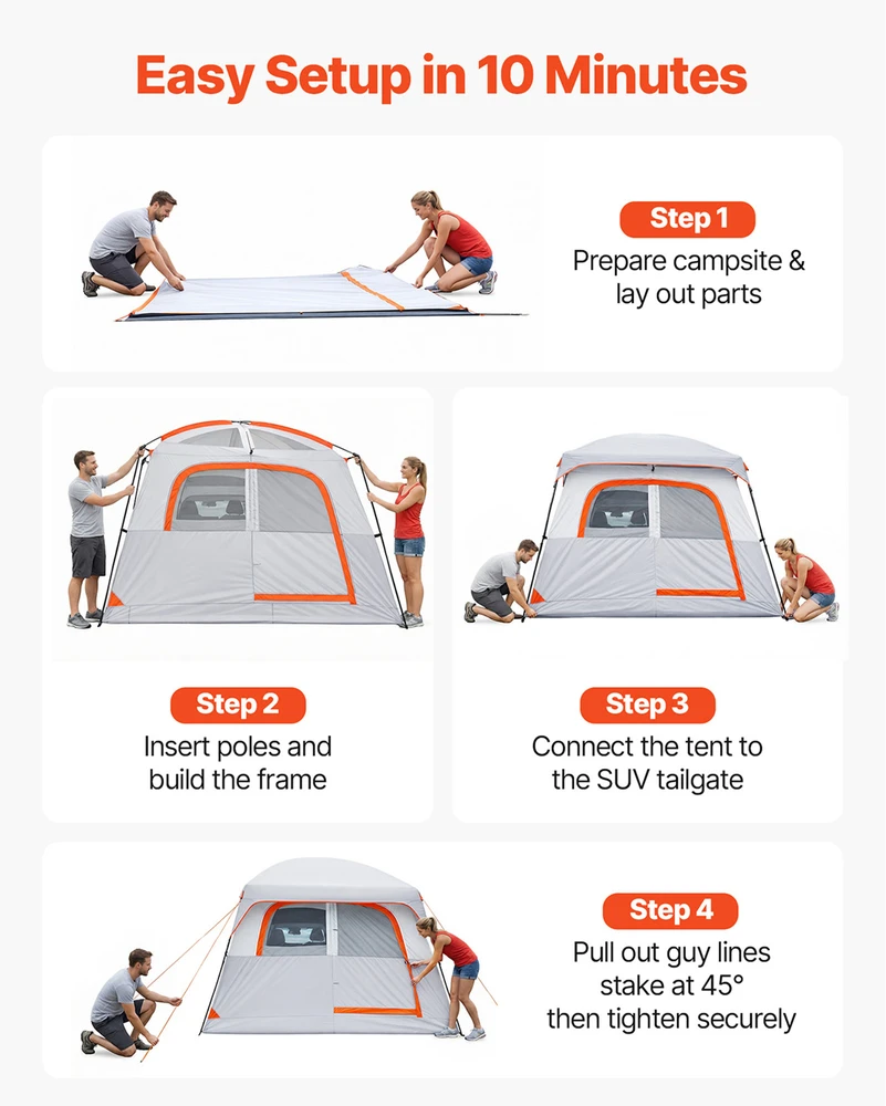 VEVOR Didelė SUV automobilių palapinė 6 asmenims, 3,048 x 2743 x 2200m m, PU2000 mm