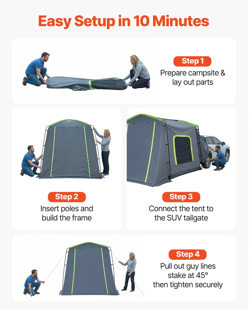 VEVOR Didelė SUV automobilių palapinė 5–9 asmenims, 2440 x 800 mm, PU3000 mm