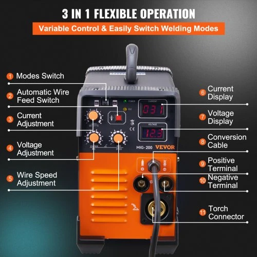 VEVOR MIG suvirinimo aparatas 200 A, 3in1