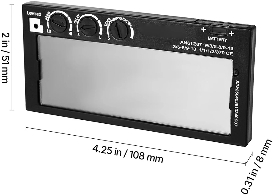 VEVOR Automatiškai tamsėjantis suvirinimo lęšis 108 x 51 mm