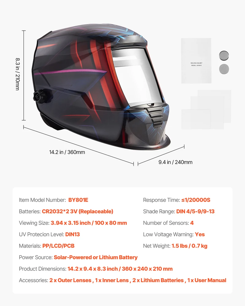 VEVOR Suvirinimo šalmas su automatinio tamsinimo technologija