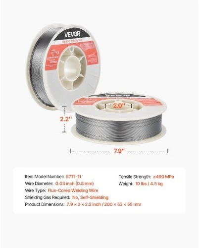 VEVOR Srautų šerdies MIG suvirinimo viela, E71T-11 0.8mm 4.5kg