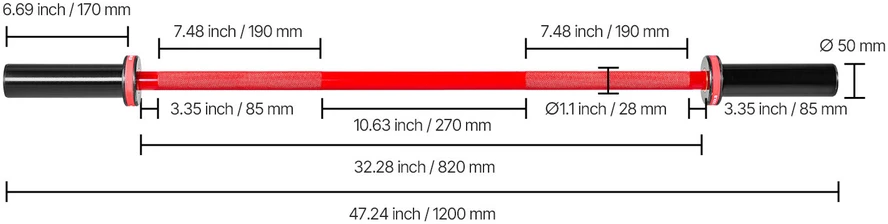 VEVOR 120 cm štangos grifas, jėgos treniruočių štanga su raižyta rankena, olimpinė štanga pritūpimams, mirties traukai, spaudimui ant suoliuko, namų sporto salės štanga