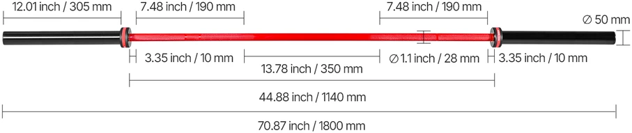 VEVOR 180cm štanga su 2 colių svoriais