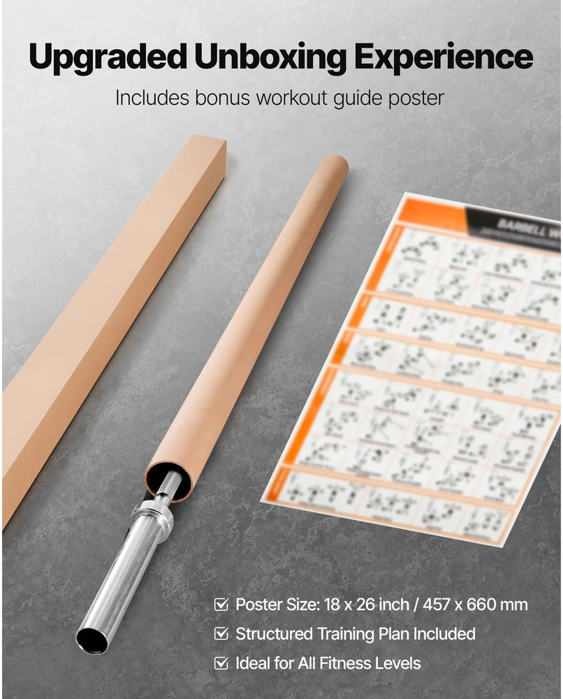 VEVOR Štangos strypas jėgos treniruotėms, 1.83 metro sunkiosios atletikos štanga, chromuota štanga namų sporto salei, pritūpimams, mirties traukai, spaudimui ant suoliuko