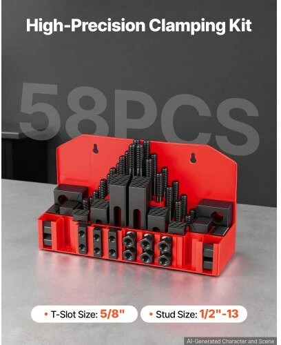 VEVOR 58 dalių 5/8" T formos griovelio prispaudimo rinkinys