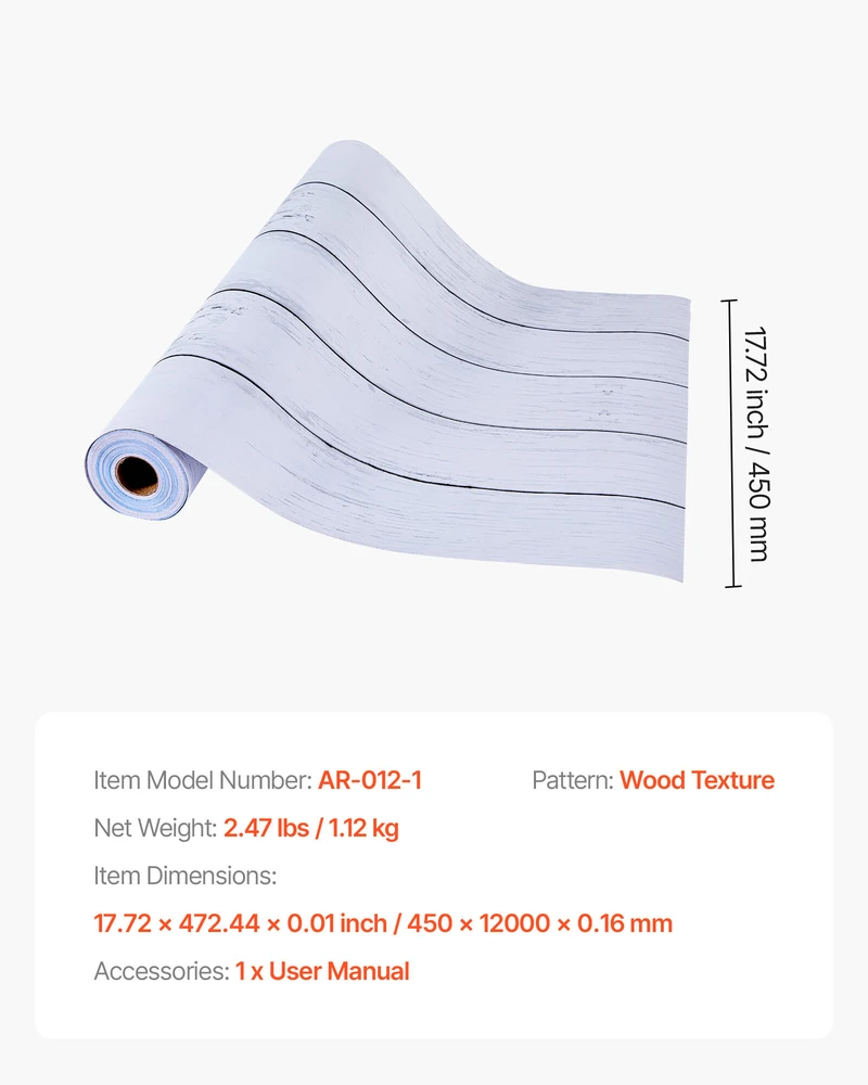VEVOR Lipni medžio tekstūros tapetai 45cm x 12m