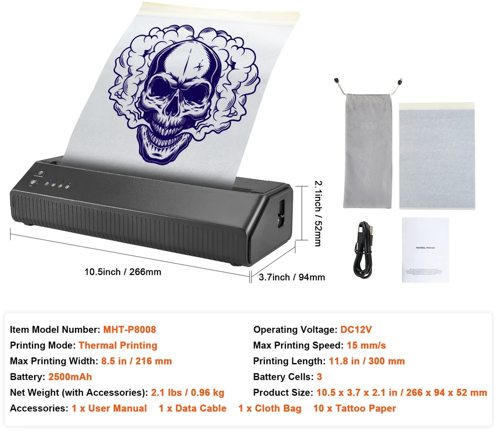 VEVOR Bluetooth tatuiruočių pernešimo spausdintuvas