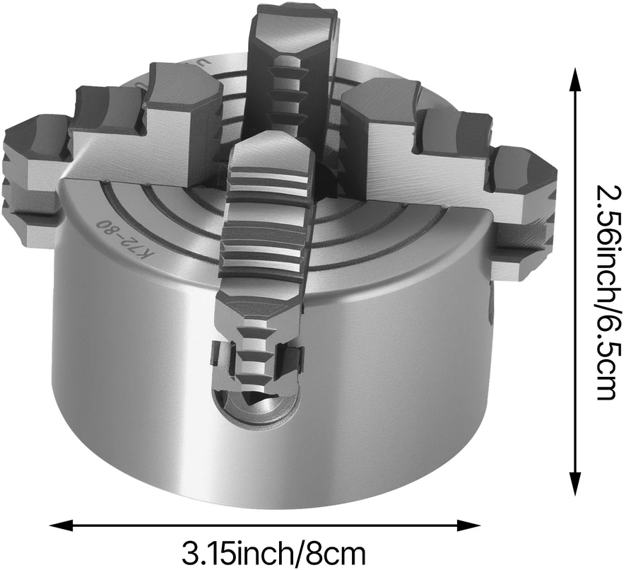 VEVOR 80 mm keturių žandų savicentrė tekinimo griebtuvas