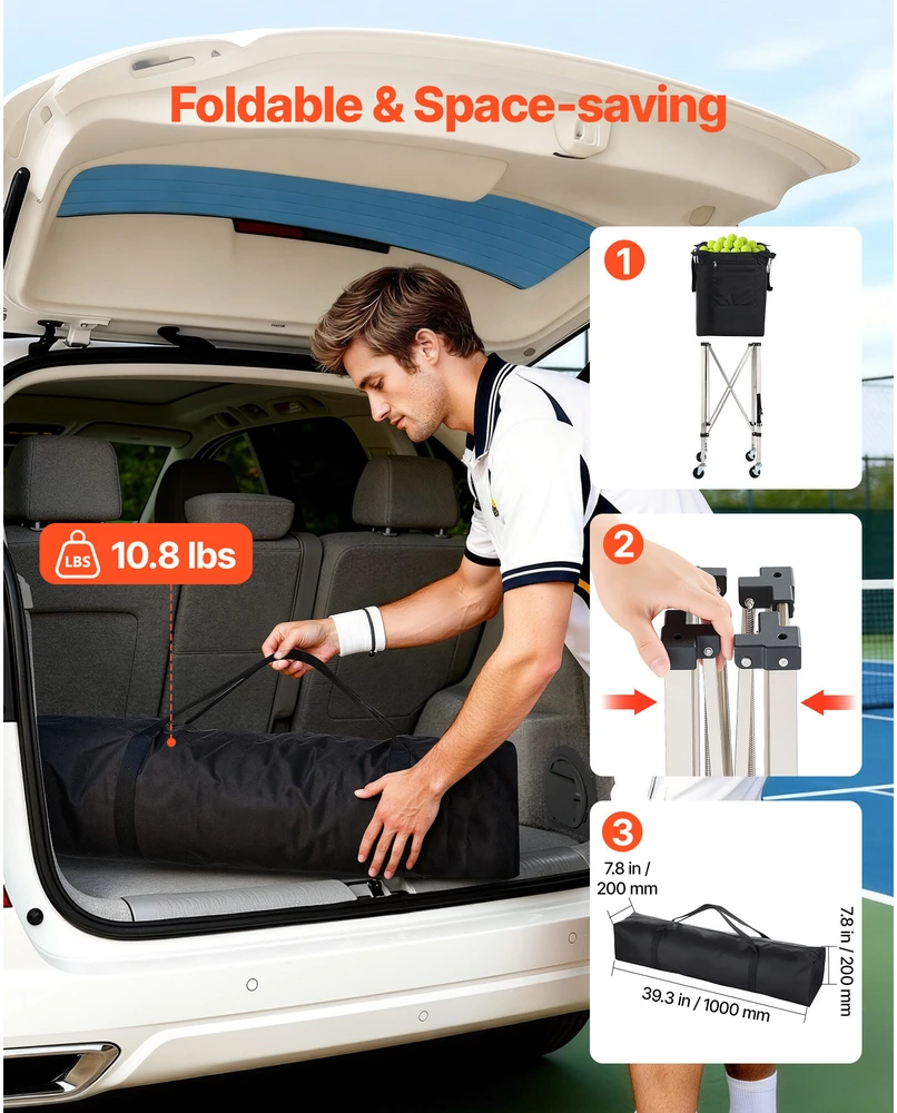 VEVOR Teniso kamuoliukų vežimėlis su krepšiu