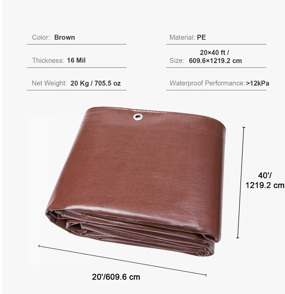 VEVOR Polietileno brezentas 366x1220 cm rudas