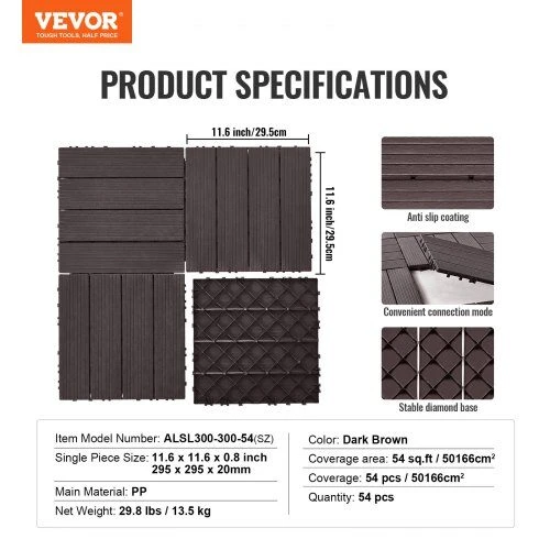 VEVOR Terasos plytelės 54 vnt. 30x30 cm