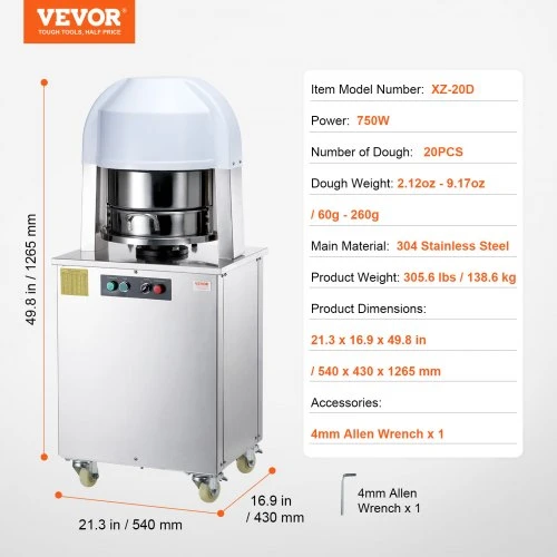 VEVOR Elektrinė tešlos dalytoja duonos gamybai