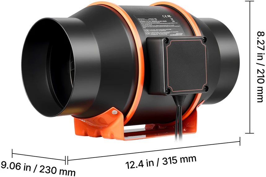Ventiliatorius VEVOR ortakinis kanalinio ventiliatoriaus rinkinys su anglies filtru, 683 m³/h