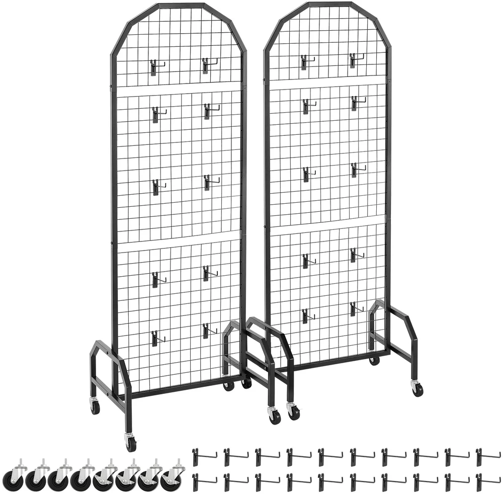 VEVOR 2 vnt. 600 x 1640 mm tinklinė sienelė su ratukais ir kabliukais