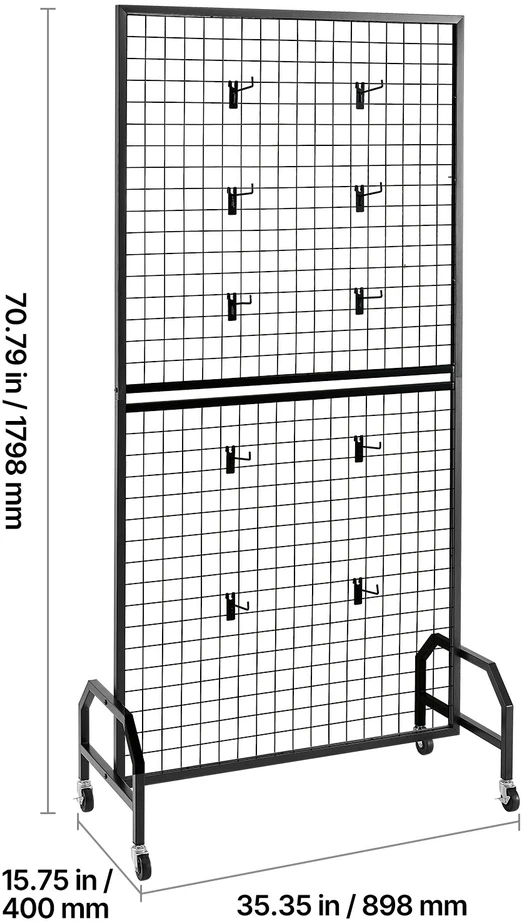 Vevor Tinklinė sieninė panelė ekspozicinis stovas, 89,8x40x179,8 cm, juoda, anglinis plienas (Ekspozicinė prekė)