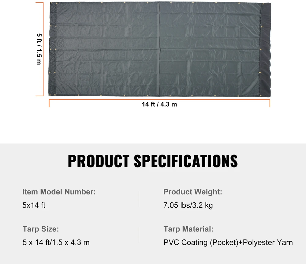 VEVOR Sunkvežimių brezentas, juodas, PVC danga, 1.5 x 4.3 m