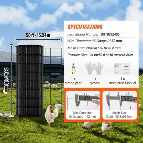 VEVOR Galvanizuotas vielos tinklas, 24 cm x 50 m