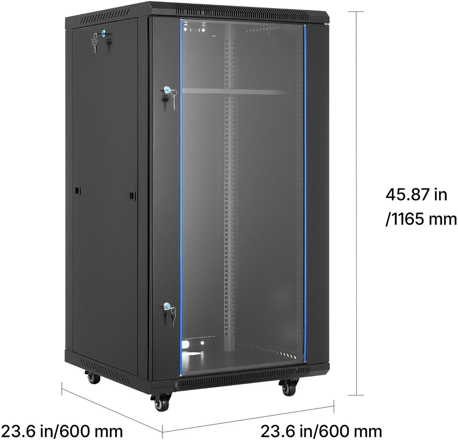 VEVOR 22U tinklo spinta su stiklo durimis 600 mm