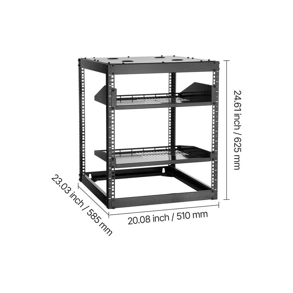 VEVOR 12U atviras tinklo stovas, 585 mm