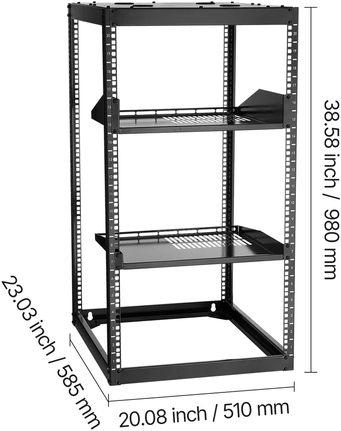 VEVOR Atviras 20U tinklo stovas, 585 mm gylis