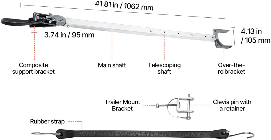 VEVOR Reguliuojamas valties transomo laikiklis 61-91 cm