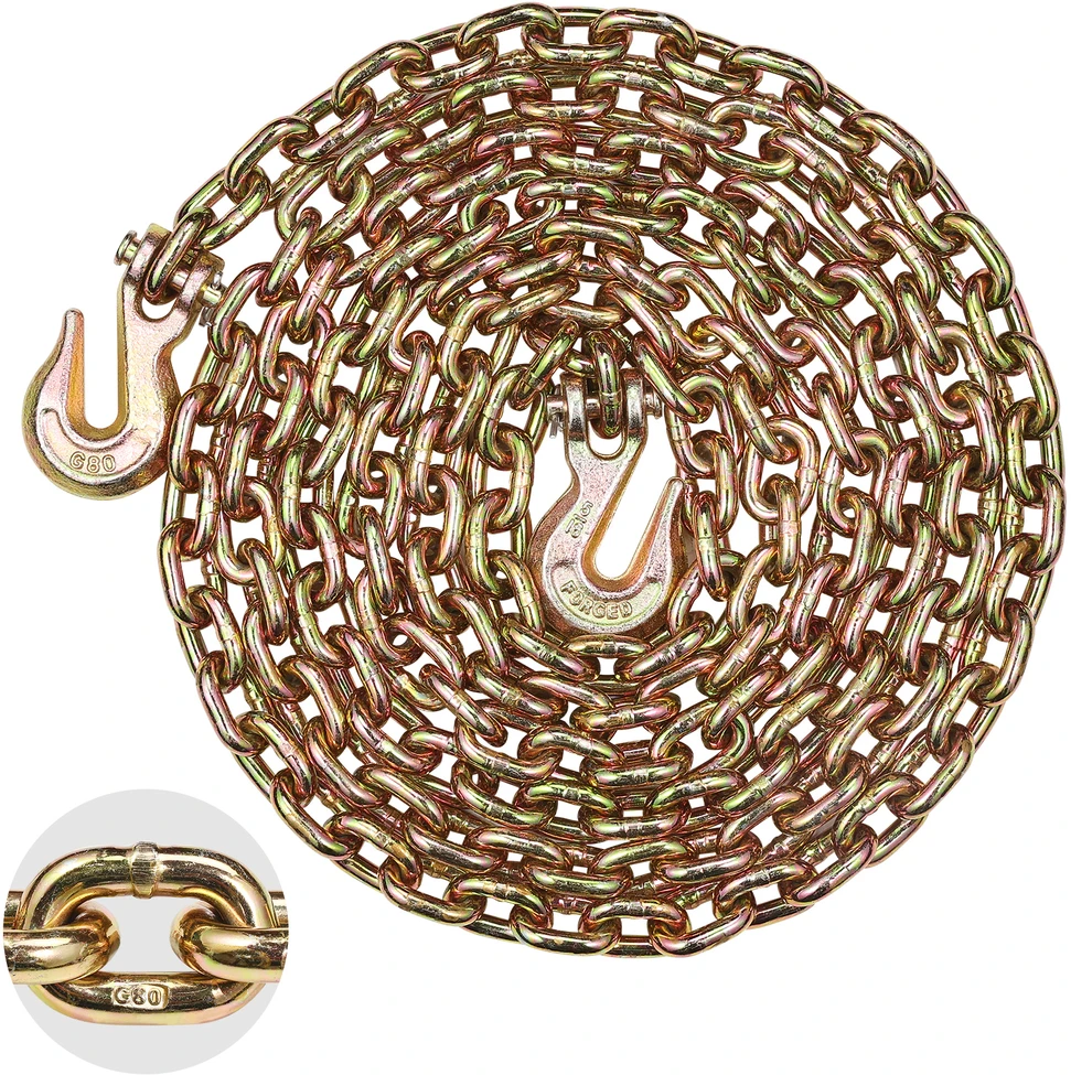 VEVOR G80 vilkimo grandinė su dviem kabliais 8mm x 4.33m