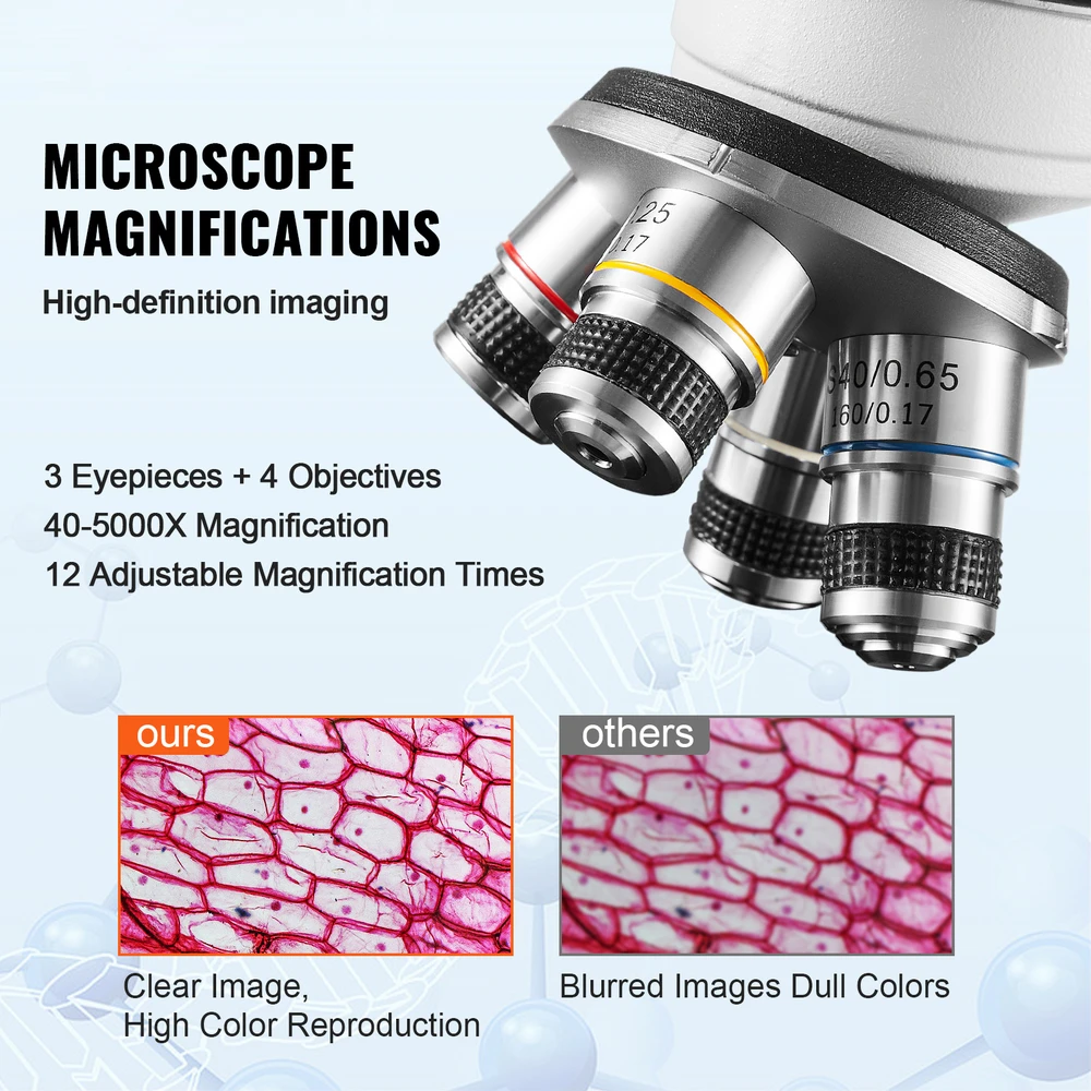 VEVOR Trinokulinis mikroskopas 40X-5000X