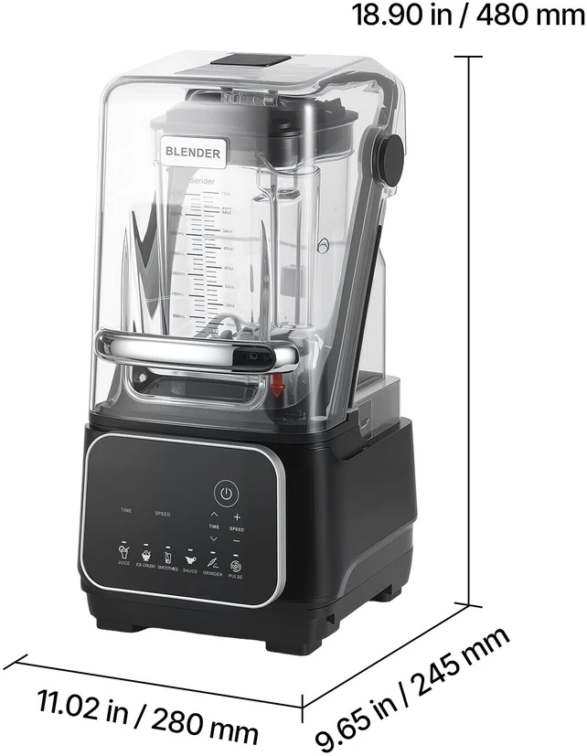 VEVOR Virtuvinis blenderis su ekranu 2L, 2200W, juodas
