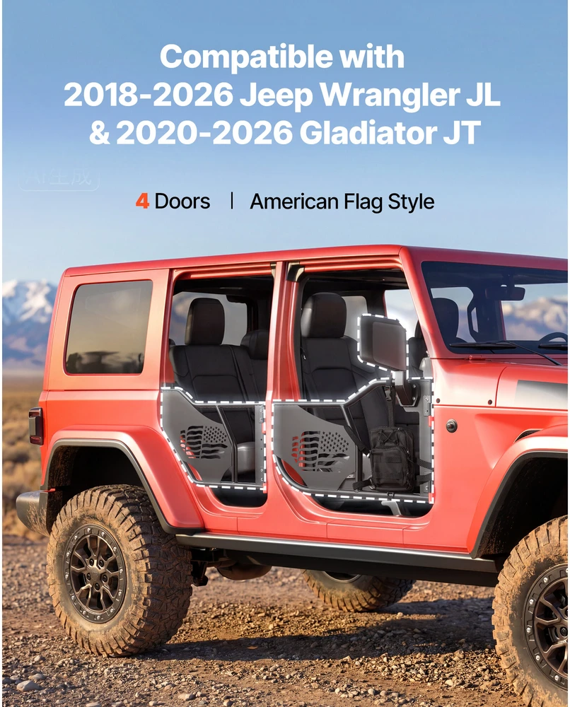 VEVOR Jeep tubularinės durys 2018-2026