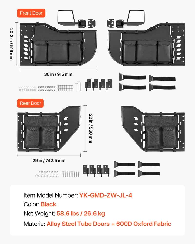 VEVOR Jeep Wrangler ir Gladiator plieninės durys