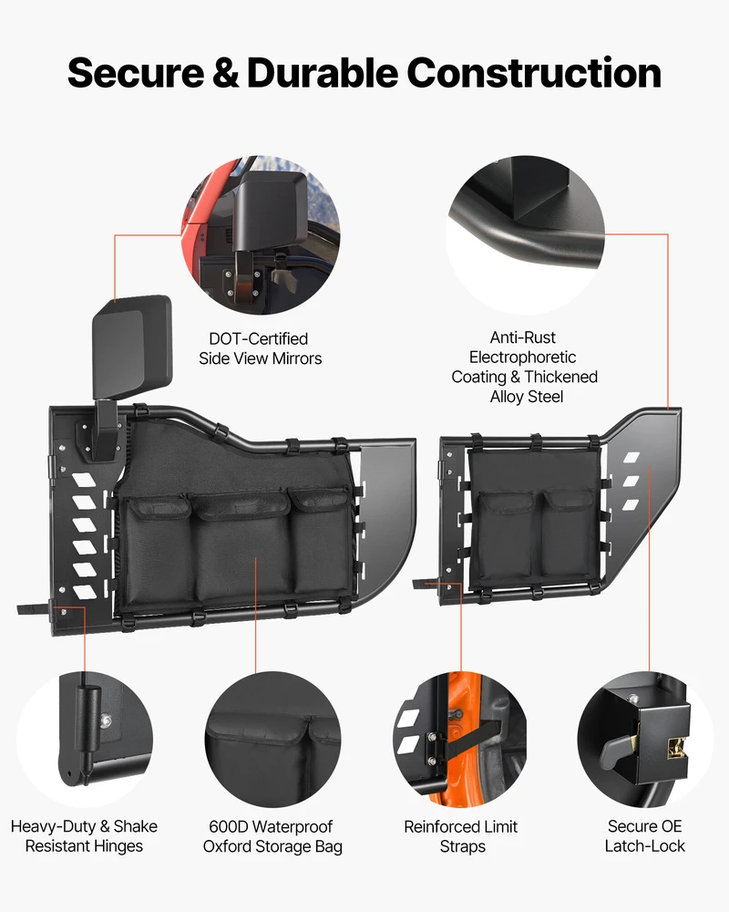 VEVOR Jeep Wrangler ir Gladiator plieninės durys