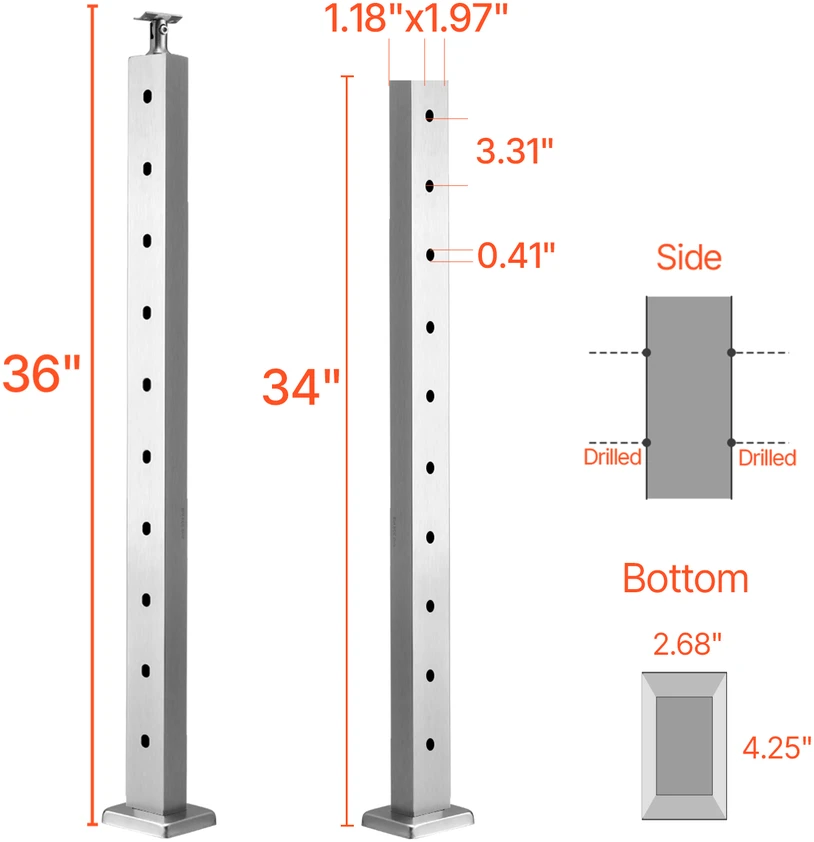 VEVOR nerūdijančio plieno laiptų turėklų stulpas 91 cm