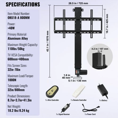 Laikiklis Vevor Elektrinė TV pakyla montuojama LCD/LED/OLED televizoriams