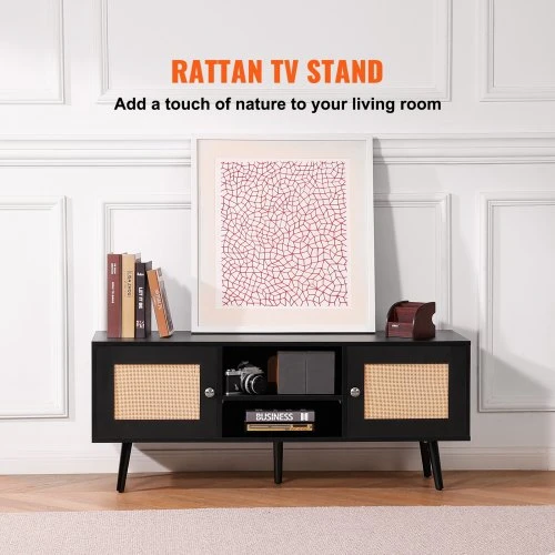 TV staliukas VEVOR Rataninė TV spintelė 140 cm