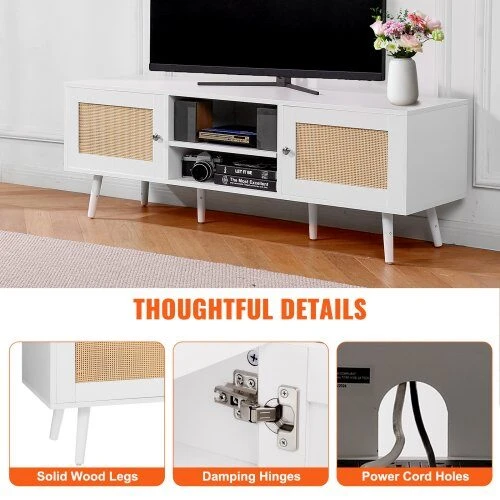 TV staliukas VEVOR Rataninė televizoriaus spintelė 65" TV su lizdu