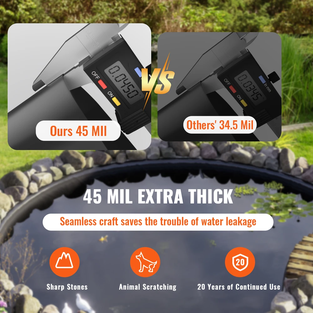 VEVOR Tvenkinių plėvelė EPDM 6 x 7.6 m juoda