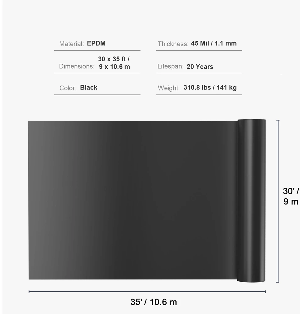 VEVOR Tvenkinio plėvelė, 9 x 10.6 m, 1.5 mm storio