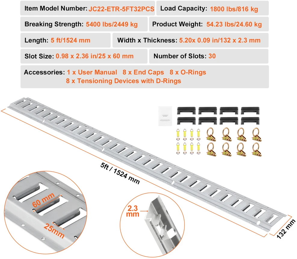 VEVOR krovinio tvirtinimo bėgiai e-track 34 vnt