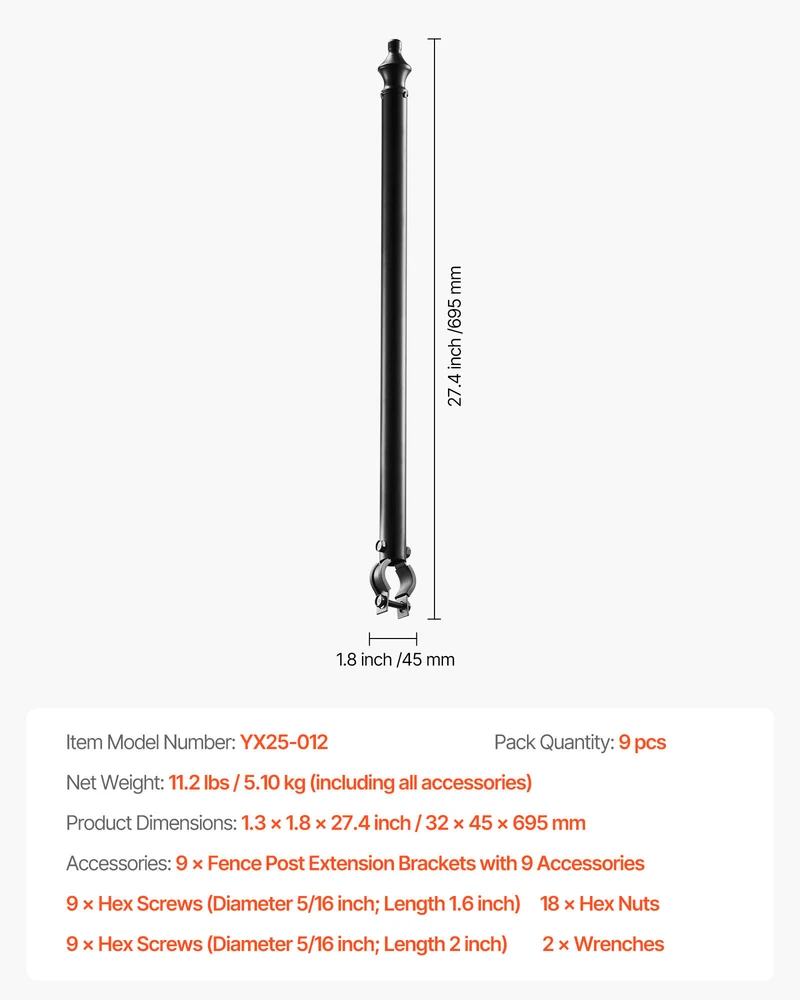 VEVOR Tvoros prailgintuvas 9 vnt. 70 cm 1.3-1.5 cm