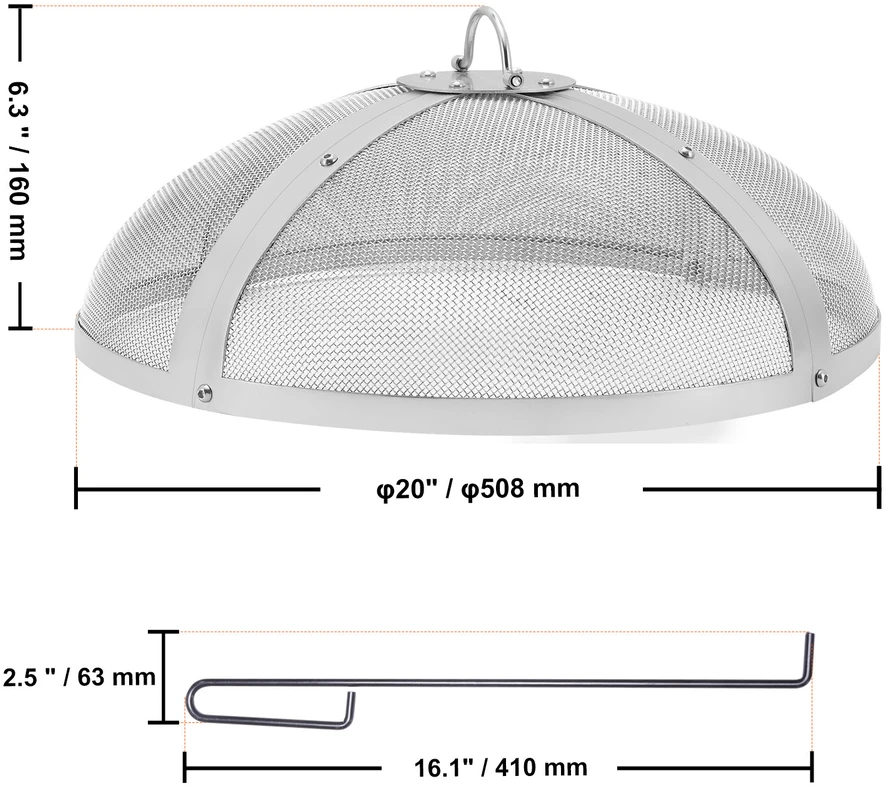 VEVOR Lauko židinio dangtis su ekranu 20 cm