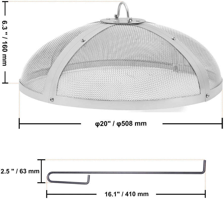 VEVOR Lauko židinio dangtis su ekranu 20 cm