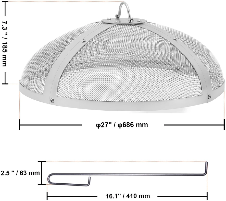 VEVOR Apvalus židinio kibirkščių gaubtas 68cm