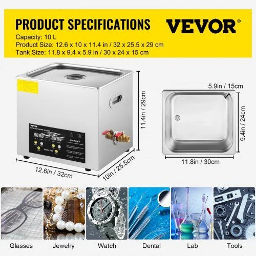 VEVOR 10L ultragarso švarintuvas su šildymo laikmačiu
